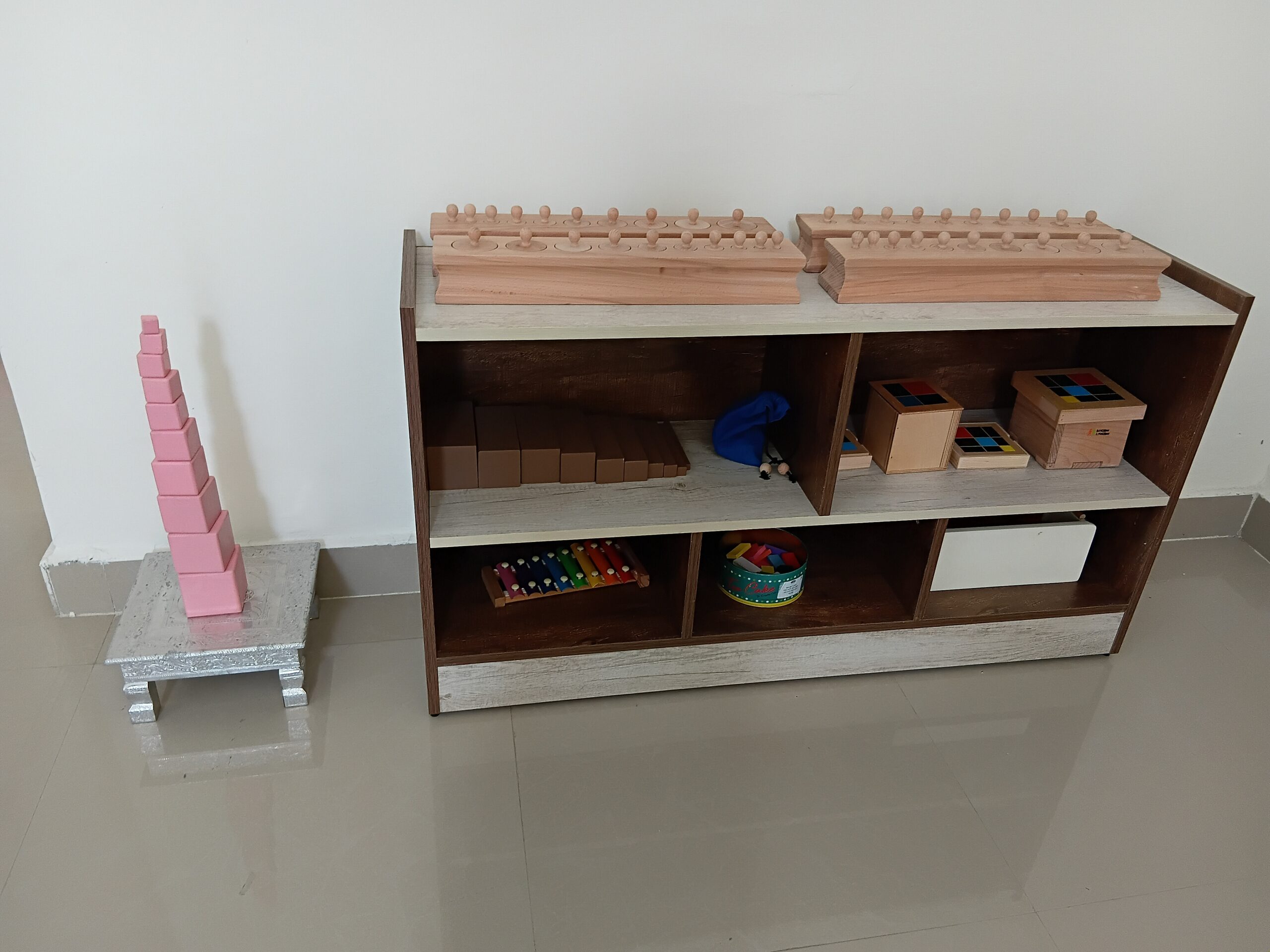 Montessori learning materials at TallGiraffe Preschool in Thalambur, Chennai